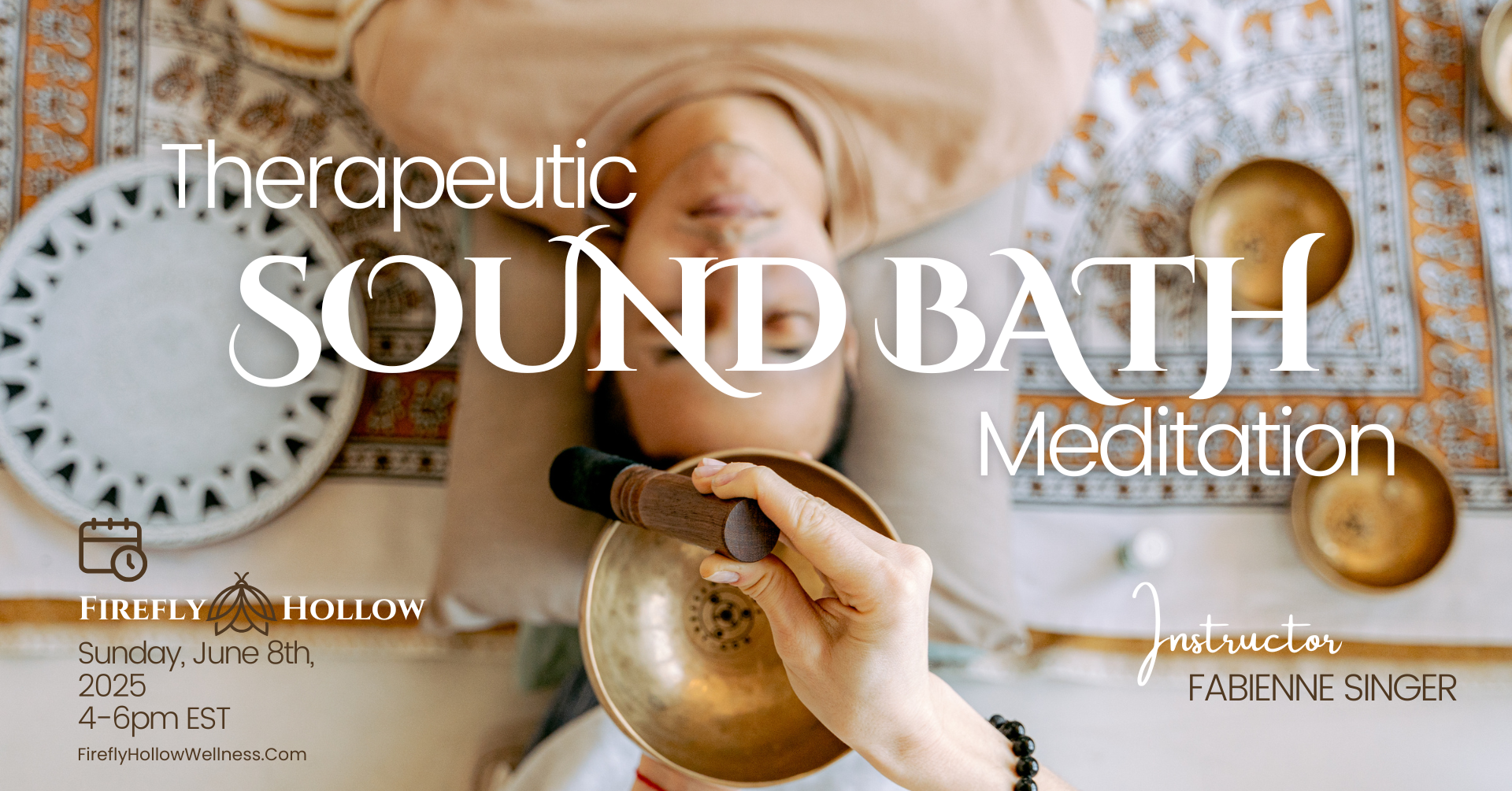 pphoto of someone laying down on the floor enjoying a sound bowl meditation with the sound bowl in the foreground